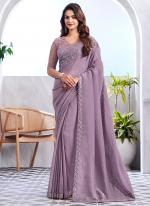 Silk Lilac Party Wear Embroidery Work Saree